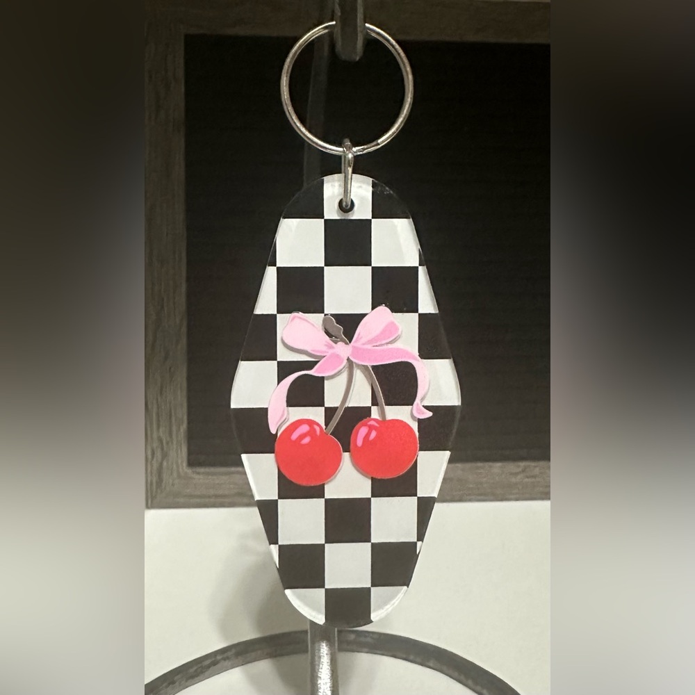 Checkered Cherry Keychain